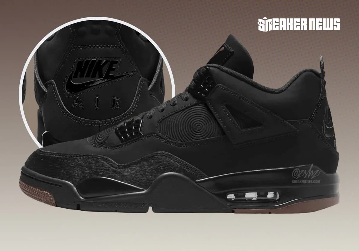 Air Jordan 4 Berlin JA9635-001 - czarny nubuk z futrzaną fakturą na błotniku, widok z boku